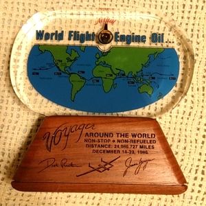 Display of actual engine oil from the Voyager aircraft around the world flight.